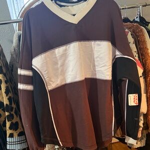 FP Movement by Free People Brown and White V-Neck Top